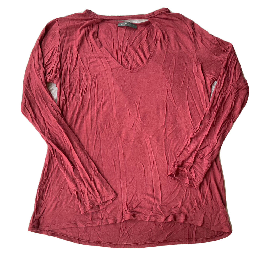 West Coast Love Shirt Sz L Pullover Long Sleeve Keyhole Front Red Casual Fall